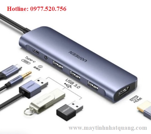 Thiết bị chuyển đổi Type C 6 trong 1 Ugreen 80132 ( USB type C to 3 USB 3.0+HDMI  + Audio 3.5mm + PD 100W)